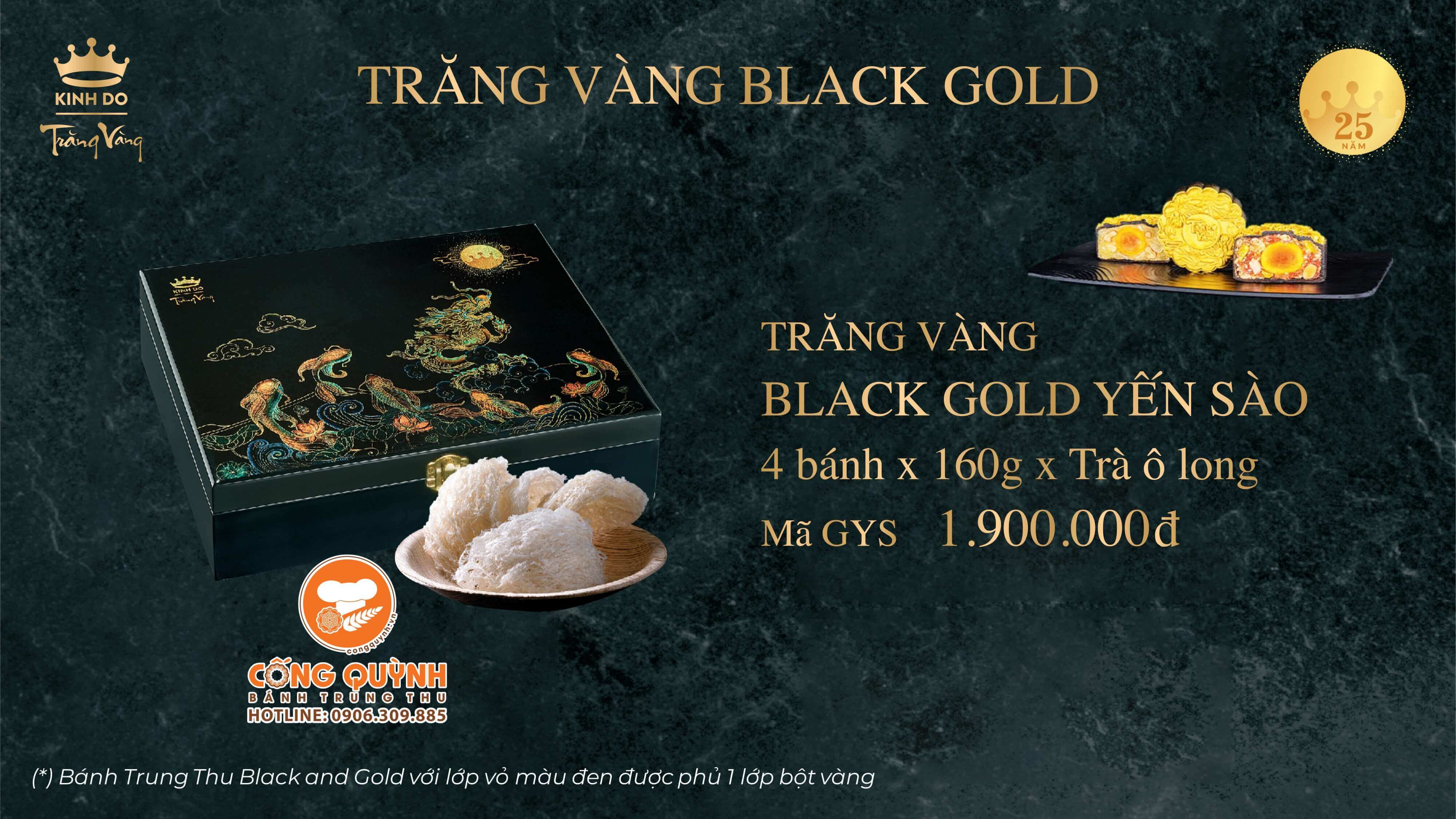 Bánh trung thu Kinh Đô Trăng Vàng Black N Gold 2023 Yến Sào Hộp Sơn Mài