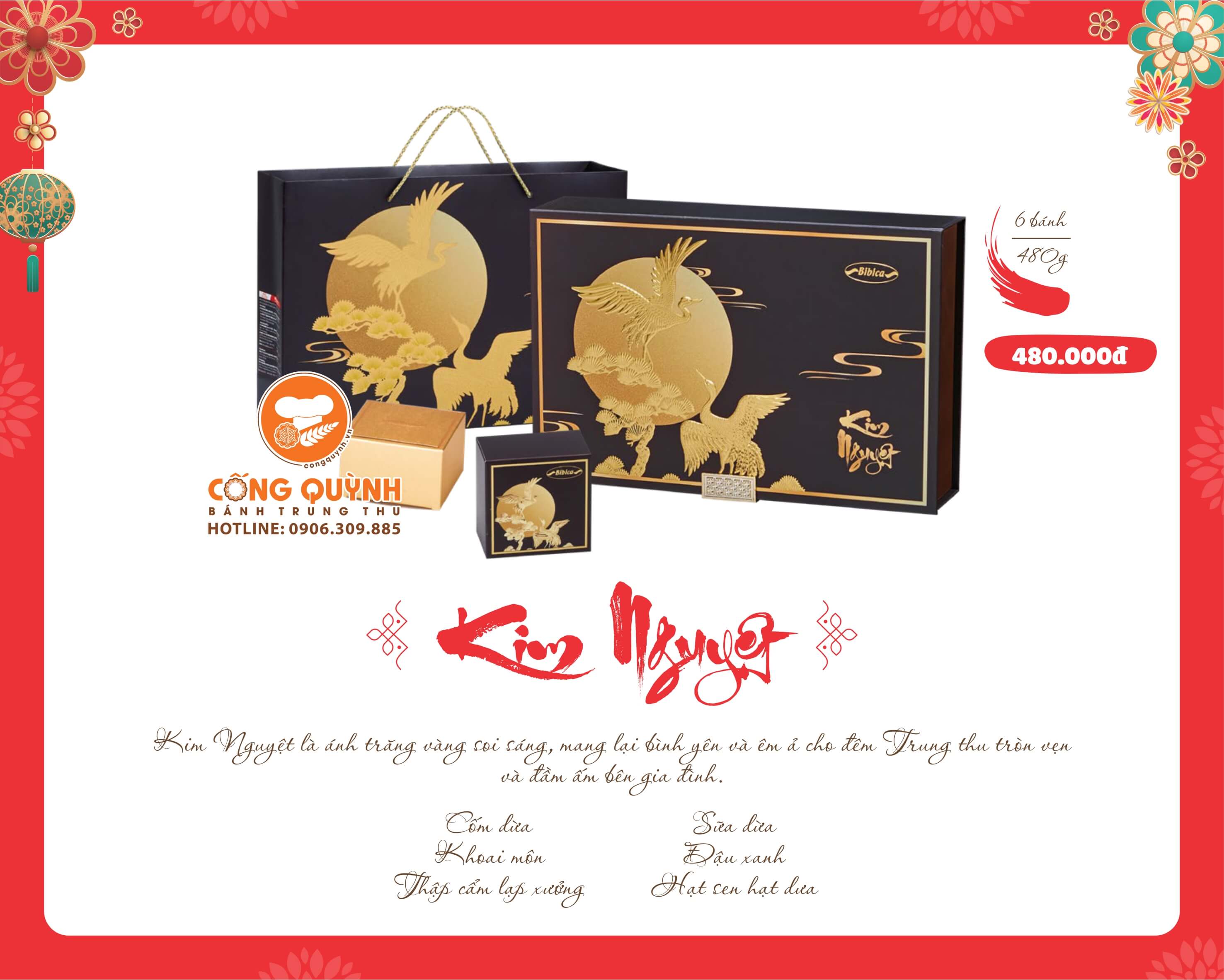 Bánh Trung Thu Bibica 2024 Hộp Kim Nguyệt (Tùng Hạt)