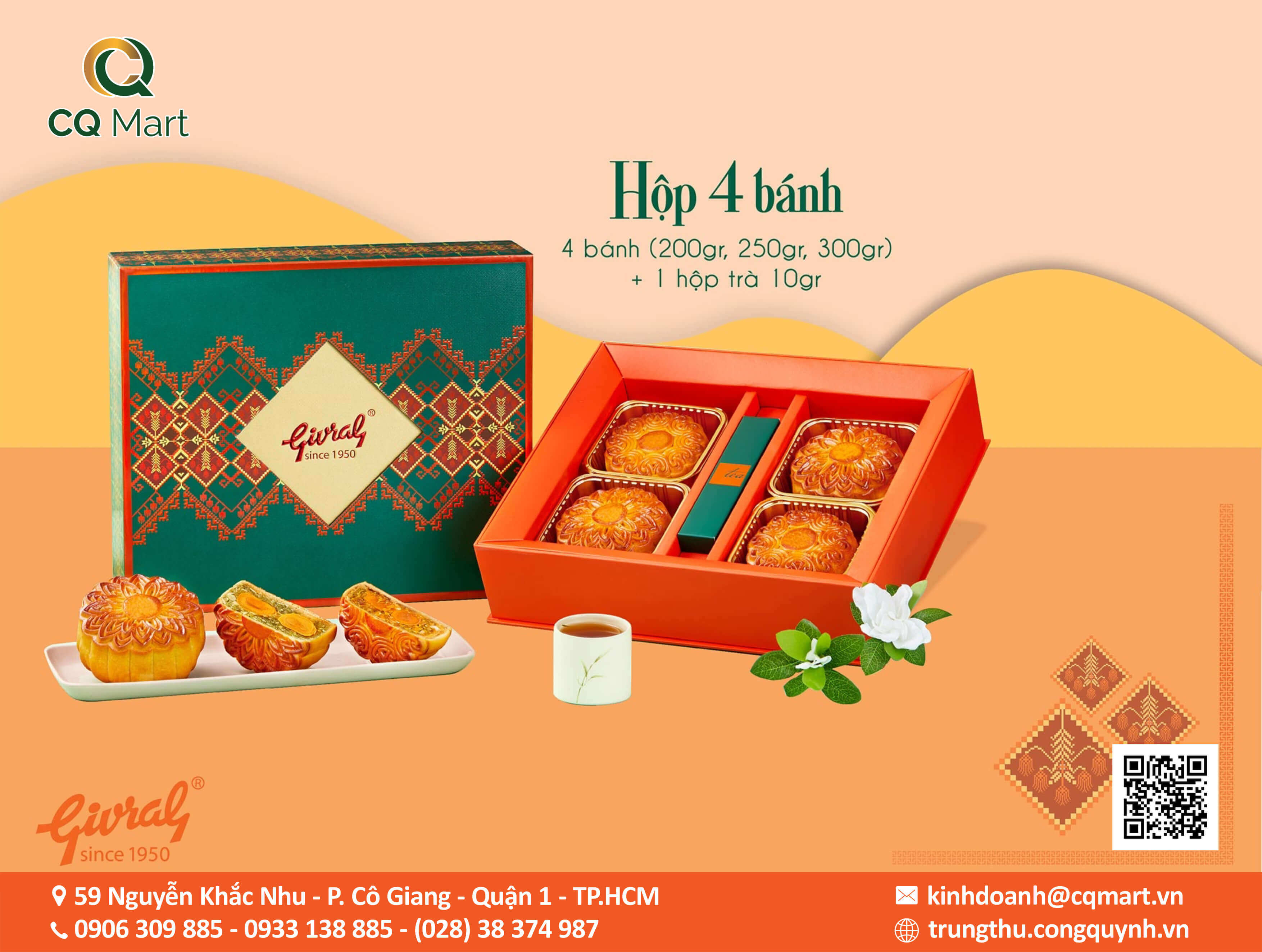 Bánh Trung Thu Givral 2025 Hộp 4 Bánh Truyền Thống