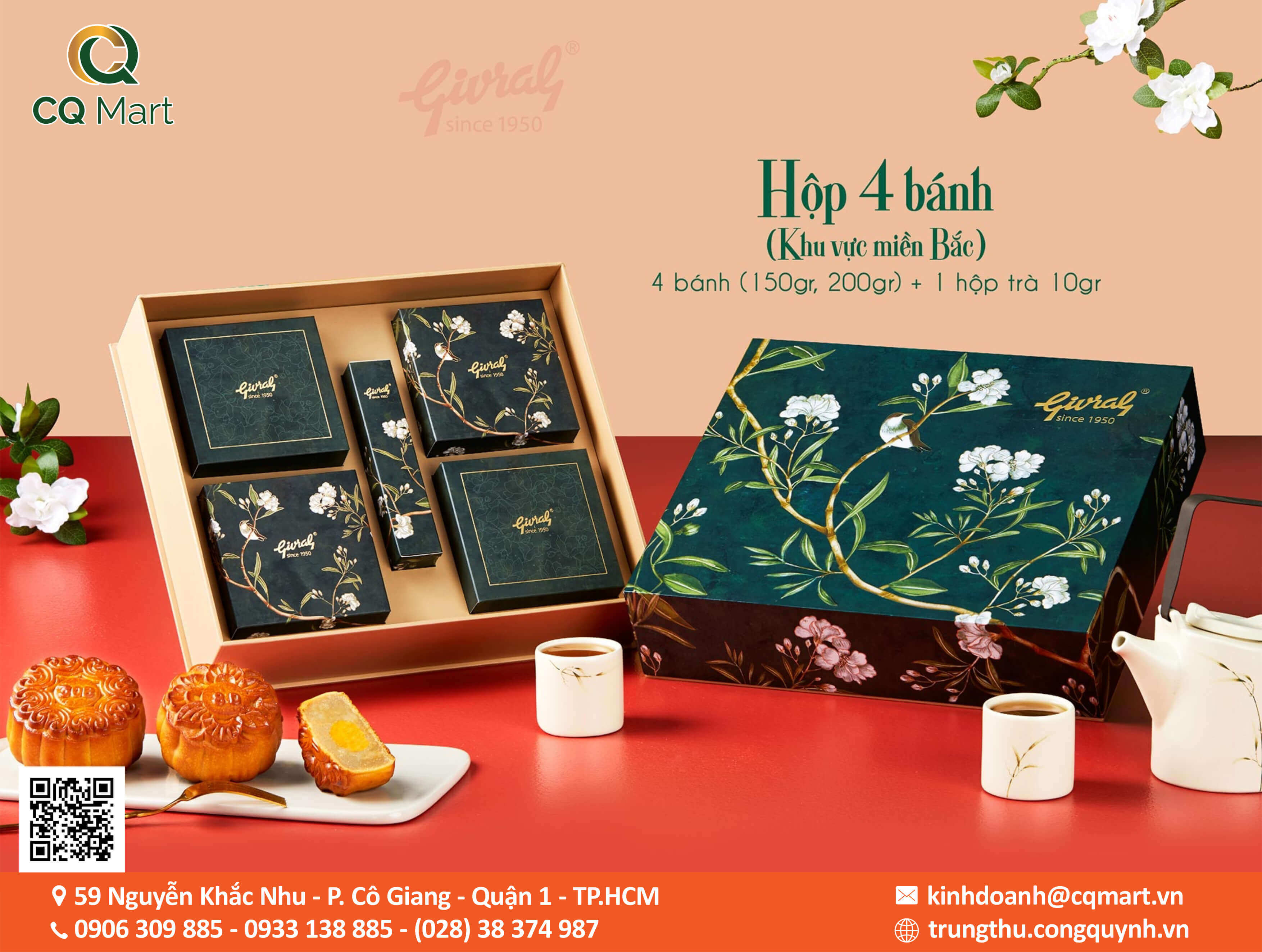 Bánh Trung Thu Givral 2025 Hộp 4 Bánh Truyền Thống