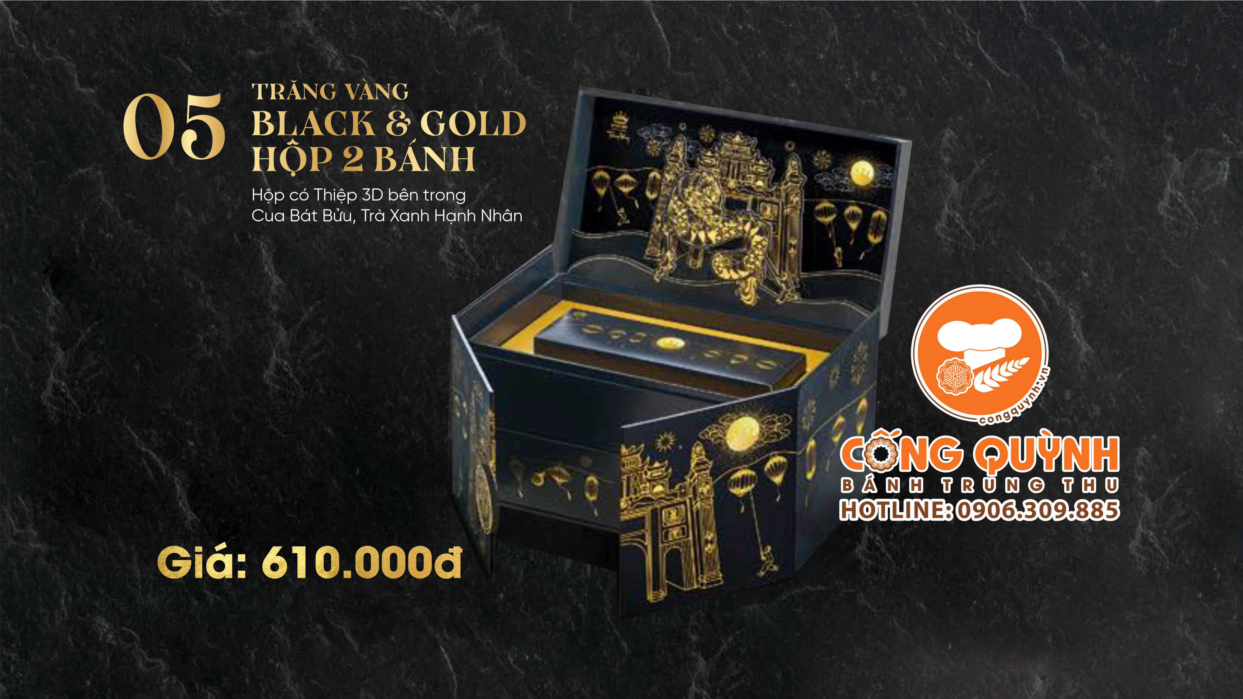 Bánh trung thu Kinh Đô Trăng Vàng Black N Gold 2023 - Hộp 2 bánh