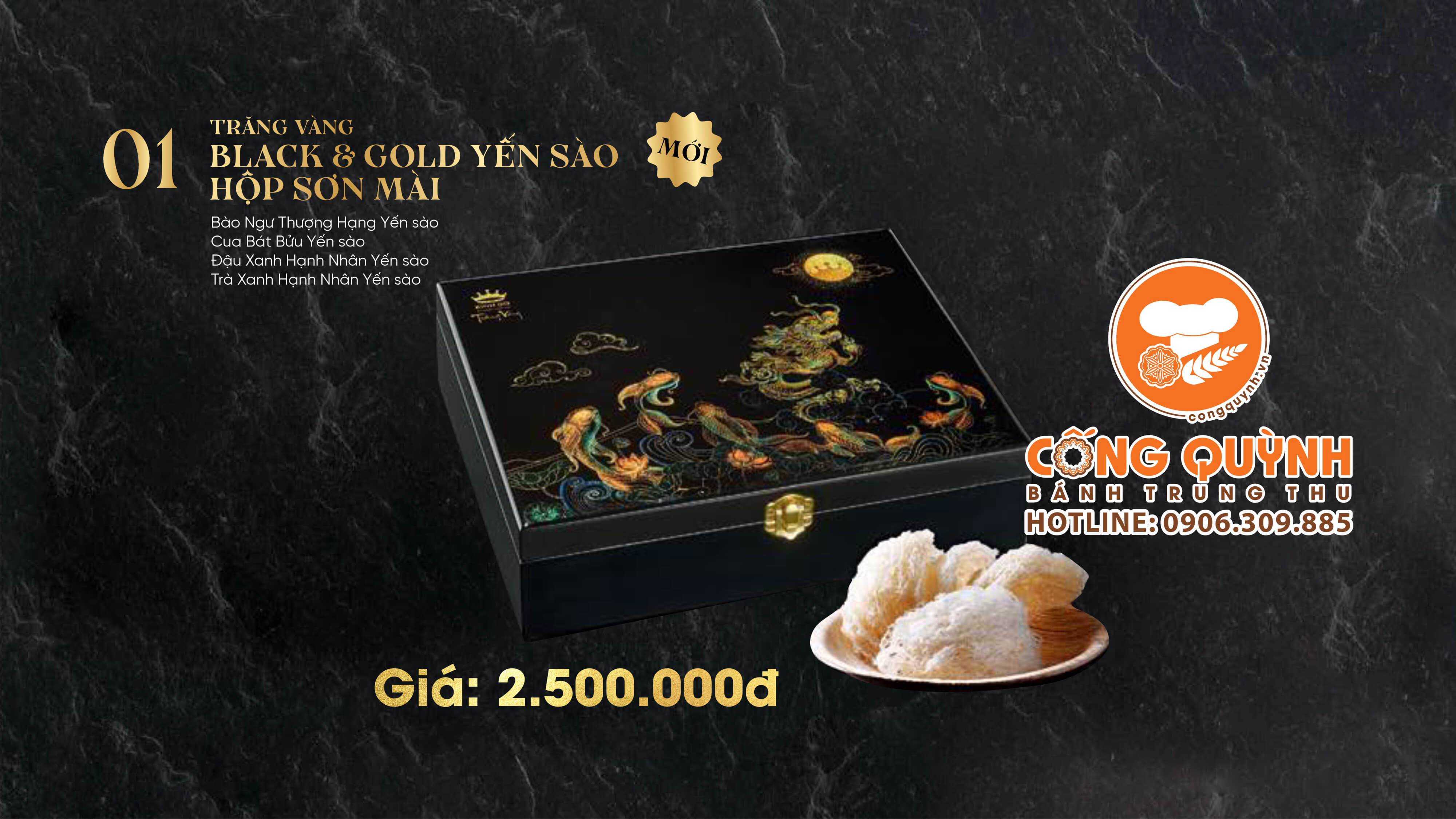 Bánh trung thu Kinh Đô Trăng Vàng Black N Gold 2023 Yến Sào Hộp Sơn Mài