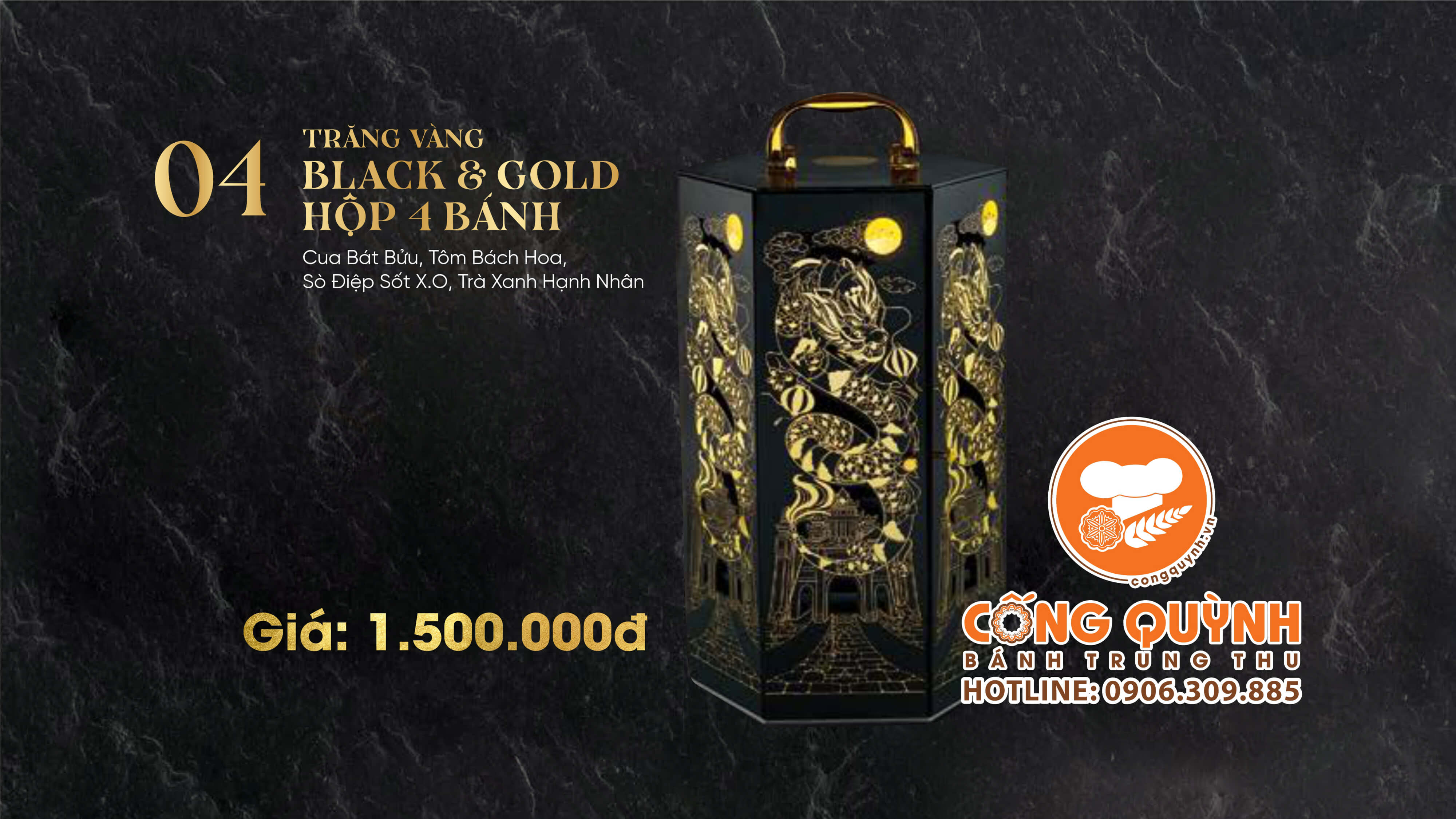 Bánh trung thu Kinh Đô Trăng Vàng Black N Gold 2024 - Hộp 4 bánh