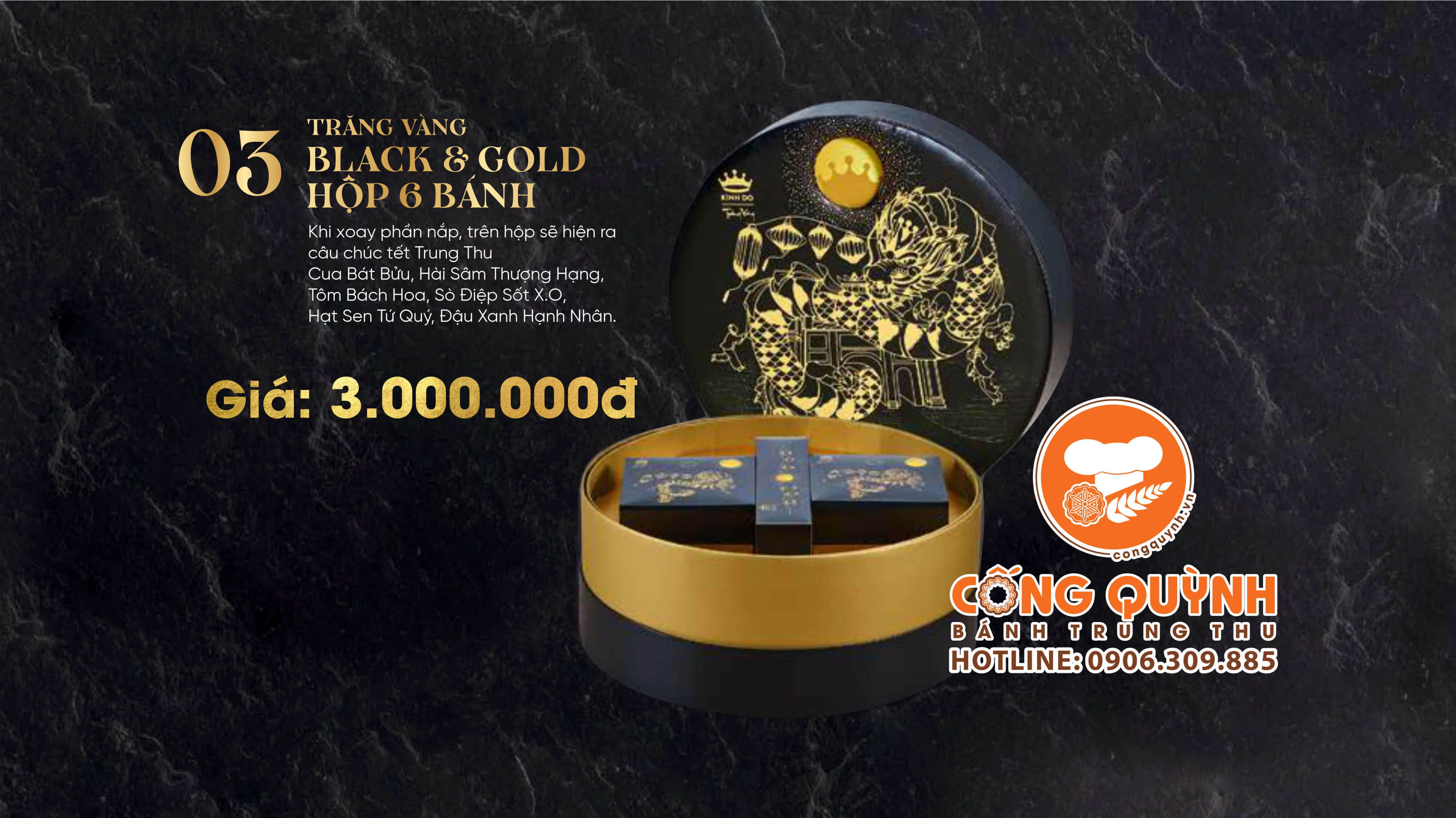 Bánh trung thu Kinh Đô Trăng Vàng Black N Gold 2023 - Hộp 6 bánh