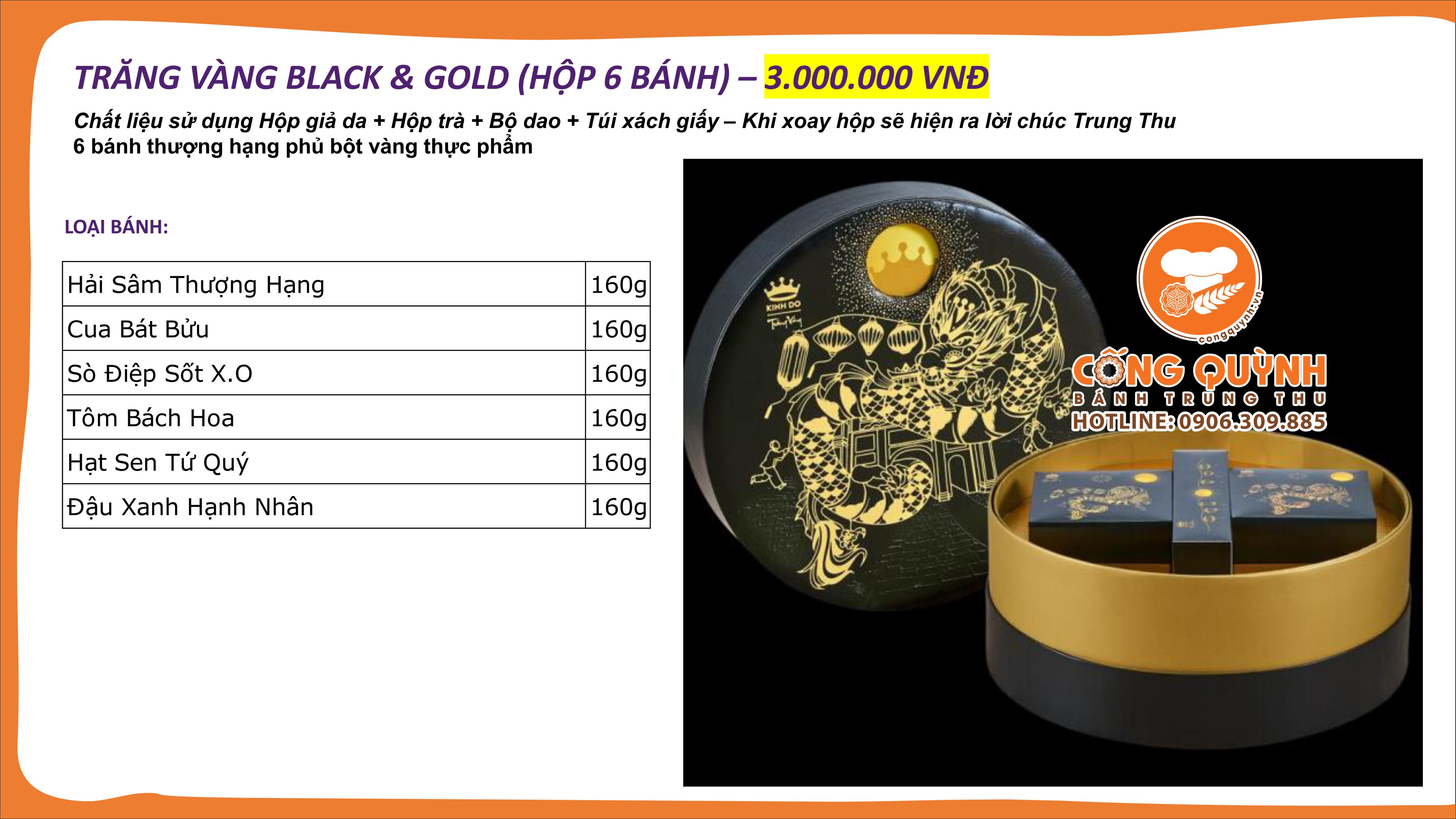 Bánh trung thu Kinh Đô Trăng Vàng Black N Gold 2022 - Hộp 6 bánh